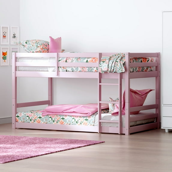 Living Essentials by Hillsdale Campbell Wood Twin over Twin Floor Bunk Bed, Light Pink