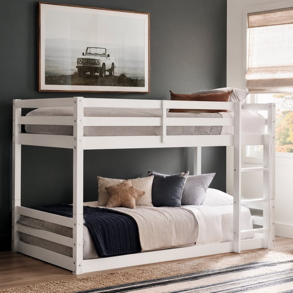 HH2 Home Essentials Campbell Wood Twin Over Twin Floor Bunk Bed, White