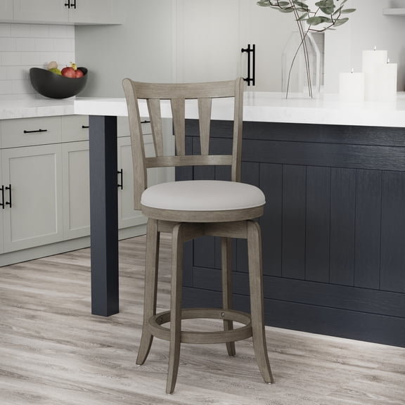 HH2Home Presque Isle Wood Counter Height Swivel Stool, Aged Gray
