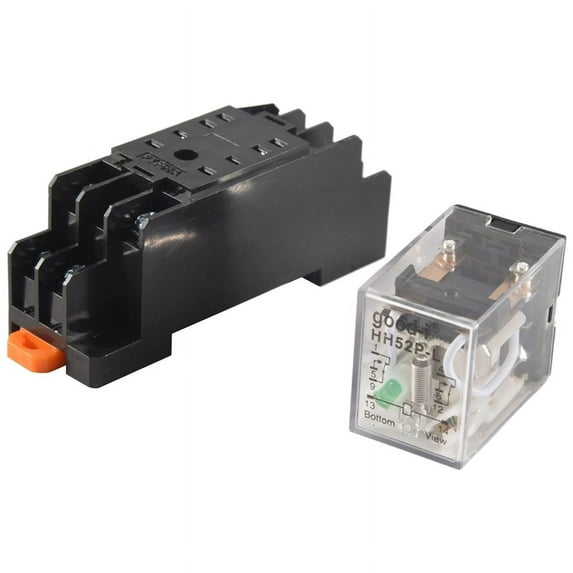 HH52P DC 24V Coil DPDT 8 Pins Electromagnetic Power Relay with DYF08A Base, Black+ Clear Blue,1 x Electromagnetic Relay,Black + Clear Blue