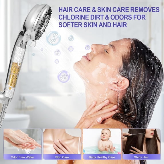 HH901 Handheld Filtered Shower Head High Pressure 10 Spray Mode Water Softener for Hard Water Removes Chlorine Reduces Dry Itchy Skin