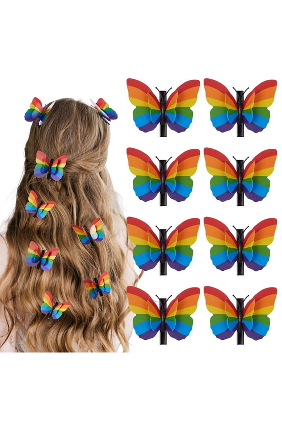 1 Pcs Rainbow Butterfly Hair Clips for Pride Parade, Pride Rainbow Accessories, Butterfly with Foldable Wings, Celebration Headpiece Outfit Accessories for Women