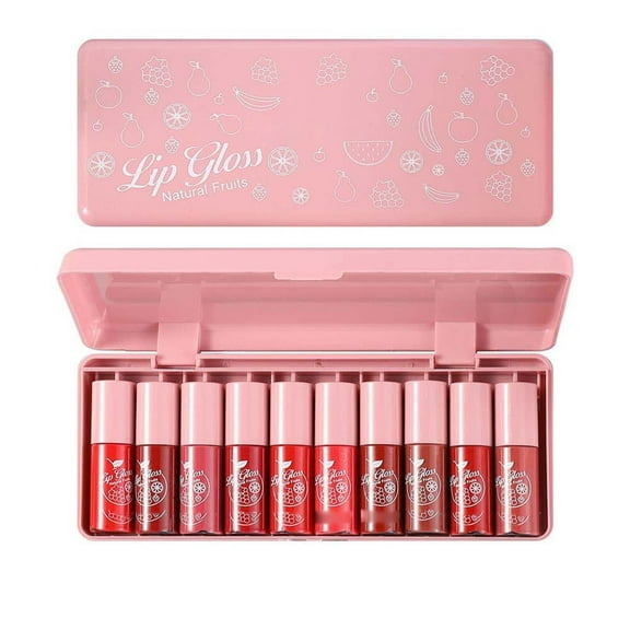 HHBEAUTY 10 Colors Lip Tint Stain Mini Liquid Lipstick Set, Korean Lip Gloss Moisturizing Natural, Multi-Use Lip and Cheek Tint, Non-Stick Cup, Waterproof, High Pigment, Long-Lasting, Vivid Color