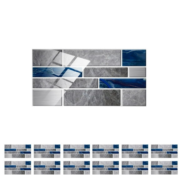 HHBEAUTY 12-Sheet Kitchen Backsplash Tiles Peel and Stick, 3D Waterproof Self Adhesive Wall Tile Sticker, for Kitchen Island Bathroom Laundry Room RV Renter 3.9" x 7.9"