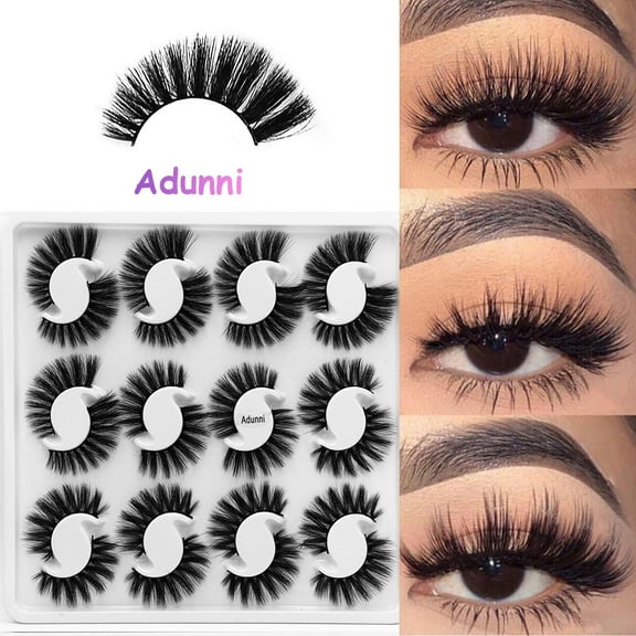 HHBEAUTY 12Pairs Natural Long Thick Black False Eyelashes, Natural Look Faux Mink Eyelashes Wispy, That Look Like Extensions Natural False Lashes Invisible Fluffy Strip Eyelashes Pack
