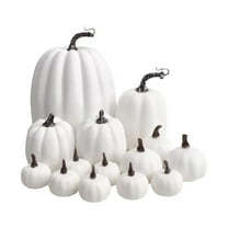HHBEAUTY 14 Pcs Pumpkin Fall Decorations, Decorative Large Small Outdoor White Foam Plastic Fake Faux Artificial Pumpkins for Halloween Autumn Harvest Festival Home Table Decor (White )