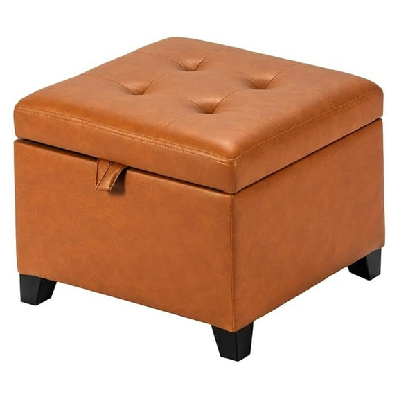 HHBEAUTY 17 Inch Storage Ottoman Foot Rest,Square Faux Leather Foot Stool,Small Ottoman with Storage,Padded Seat for Entryway,Living Room,Bedroom,Couch,Under Desk,Brown