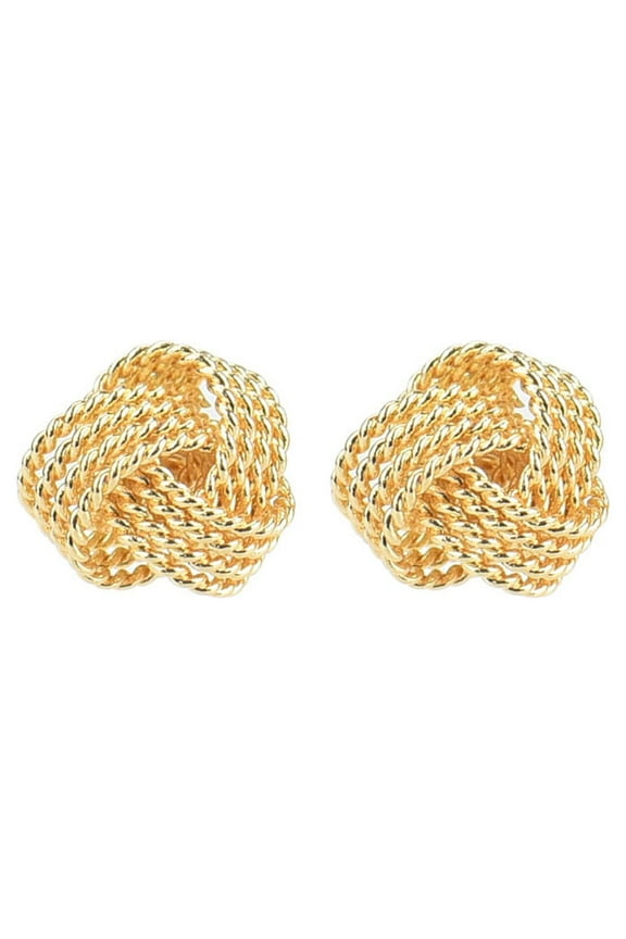 18K Gold Plated Twisted Love Knot Stud Earrings - Lightweight Italian Design Twisted Earrings for Women, Yellow Gold Shiny and Textured Triple Love Knot Stud Earrings