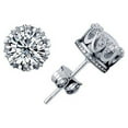 thumbnail image 1 of HHBEAUTY 18K White Gold Plated Round Cubic Zirconia Simulated Diamond Halo Stud Earrings, 1 of 4