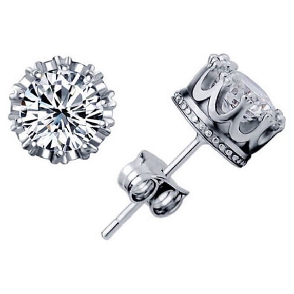 HHBEAUTY 18K White Gold Plated Round Cubic Zirconia Simulated Diamond Halo Stud Earrings