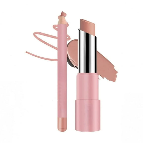 HHBEAUTY 2 Pcs Lip Liner and Lipstick Set, Ultra-Long-Lasting Nude Matte LipLiner High Pigmented Soft Creamy Lipstick Waterproof Lip Color, Lip Makeup Gift Kit for Women