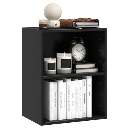 Qtypgm 2-Tier Bookshelf, Open Shelf Bookcase with 7-Position Adjustable Shelf, Multifunctional Wooden Cubby Storage Display Shelf for Home Office Study Living Room (Black, 1)