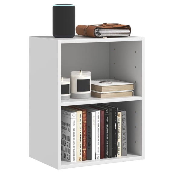 Qtypgm 2-Tier Bookshelf, Open Shelf Bookcase with 7-Position Adjustable Shelf, Multifunctional Wooden Cubby Storage Display Shelf for Home Office Study Living Room (White, 1)