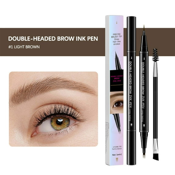 HHBEAUTY 2-Tip Double-Ended Eyebrow Pen, 2-in-1, with Eyebrow Brush. Waterproof and Sweat Proof,Precise Liquid Brow, Long-Lasting for Natural Hair-Like Brows That Lasts All Day