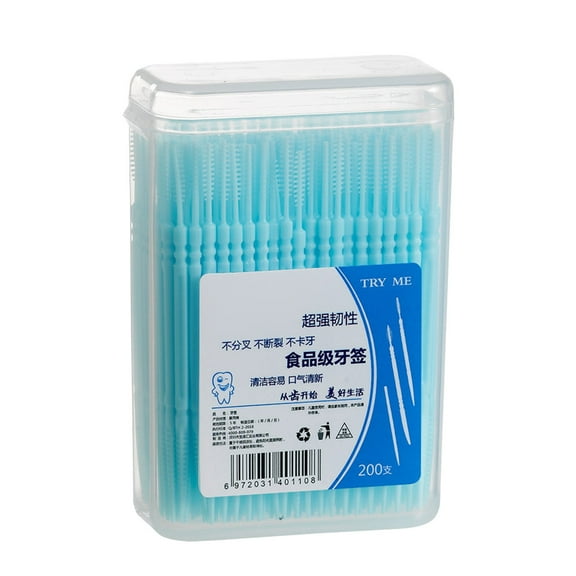 HHBEAUTY 200Pcs Double-Head Toothpicks, Portable Disposable Plastic Toothpicks for Teeth Cleaning, Interdental Brushes Oral Care DentalPicks, Plastic Double Head Flosser Sticks, Blue