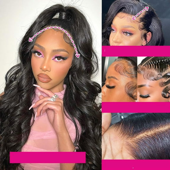 HHBEAUTY 28 Inch Synthetic Curly Wigs for Women Long Black Hair Wig Lace Front 4" Simulated Scalp Natural Loose Deep Wave Crimps Curls Wig As Hair Replacement Wigs