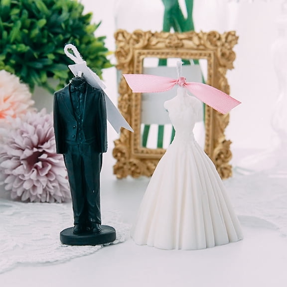 HHBEAUTY 2PCS Wedding Party Favors Wedding Bride and Groom Shape Candles, Mini Bride and Groom Figurines Cake Topper Candle Party Decoration Marriage Room Decoration