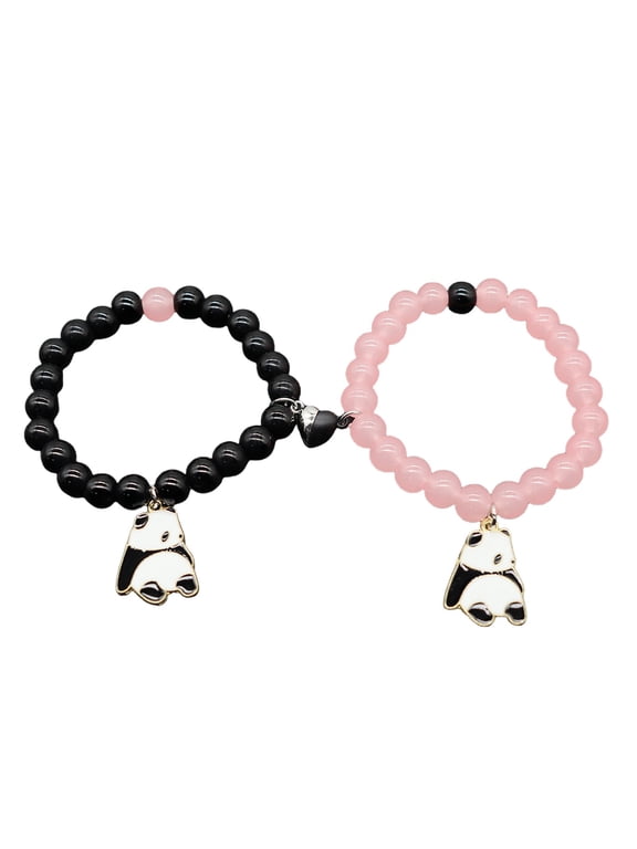 2Pcs Natural Stone Beads Bracelet, Couples Matching Frosted Stone Bracelet for Women Men Best Friend Lovers Friendship Unisex Jewelry Gift