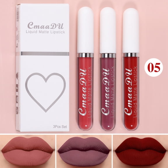 HHBEAUTY 3 Colors Matte Lip Mud,Velvet Lip Gloss Set Multi-Purpose Matte Lipstick, Waterproof Long Lasting Non-Sticky Gloss Smooth Pack Of 3 Lip Gloss Blush Makeup Set For Lips And Face