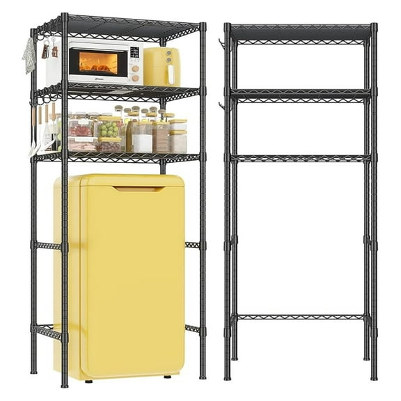 HHBEAUTY 3 Tier Mini Fridge Shelf with Storage for Dorm Adjustable Shelving Metal Storage Shelves Rack Mini Fridge and Microwave Stand for College Rooms Kitchen, Office, 65.36Hx18.1Dx26.38W, Black