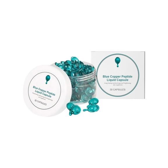 HHBEAUTY 30Pcs Blue Copper Peptide Skincare Essence Capsules, Copper Peptides Serum for Face -Copper Peptide Face Serum + Hyaluronic Acid - Reduces Fine Lines & Wrinkles, Plumping and Radiant Skin
