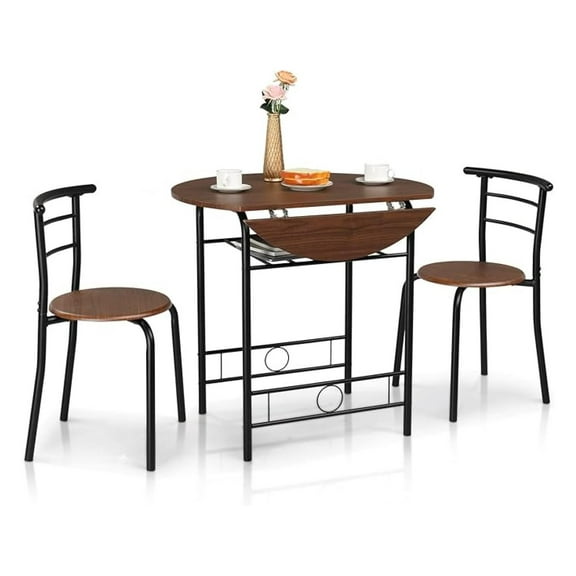HHBEAUTY 31.5" Drop Leaf Dining Table Set 3 Pieces for Small Space,Small Kitchen Table Set for 2,Round Folding Table with 2 Chairs for Home,Kitchen,Apartment,Black&Brown