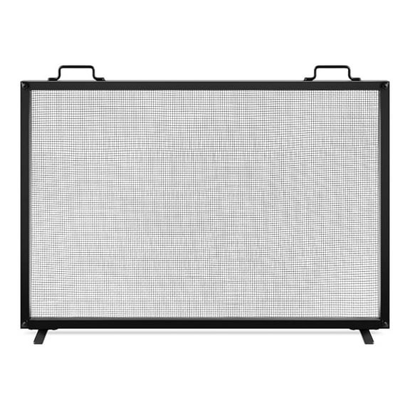 HHBEAUTY 38x27in Single Panel Fireplace Screen Handcrafted Steel Mesh Spark Guard for Living Room, Bedroom Décor w/Handles - Black