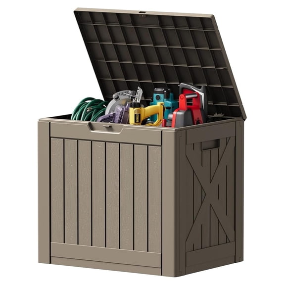 HHBEAUTY 40 Gallon Deck Box Outdoor Storage Box Waterproof for Patio, Large Outdoor Storage Bench Lockable for Outside (Brown, 40 Gallon)