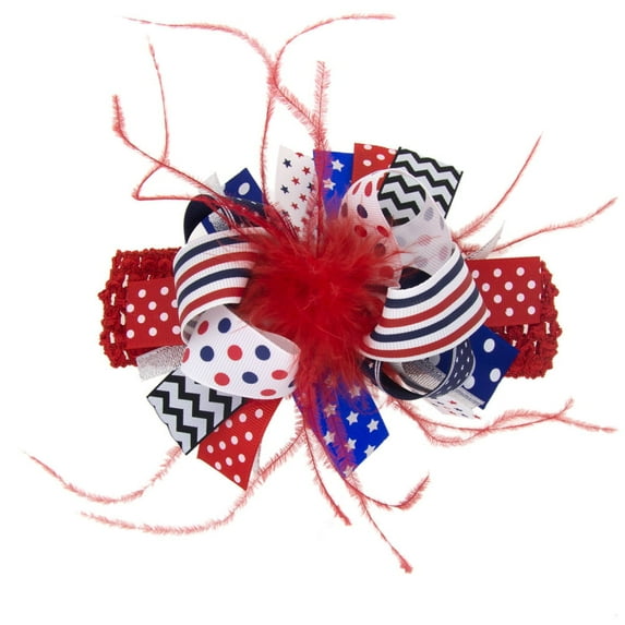 HHBEAUTY 4th of July Baby Bows, Flag Elastic Nylon Baby Headbands, Red White and Blue Bows Star Spangled Patriotic Newborns Hair Bows Butterfly Flower Infants Hairbands