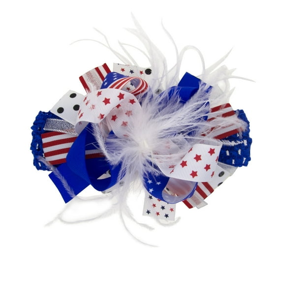 HHBEAUTY 4th of July Baby Bows, Flag Elastic Nylon Baby Headbands, Red White and Blue Bows Star Spangled Patriotic Newborns Hair Bows Butterfly Flower Infants Hairbands