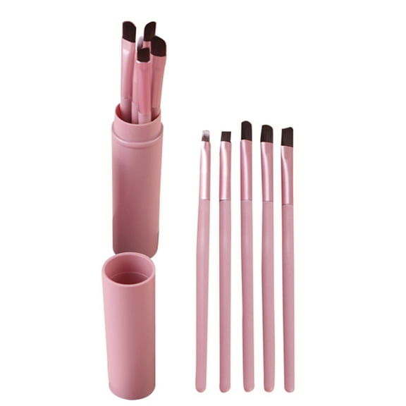 HHBEAUTY 5 Pcs/Set Travel Portable Mini Eye Makeup Brush Set, Apply Eyeshadow Eyeliner Eyebrow Brush Lip Makeup Brush Set Makeup Tools (Pink)