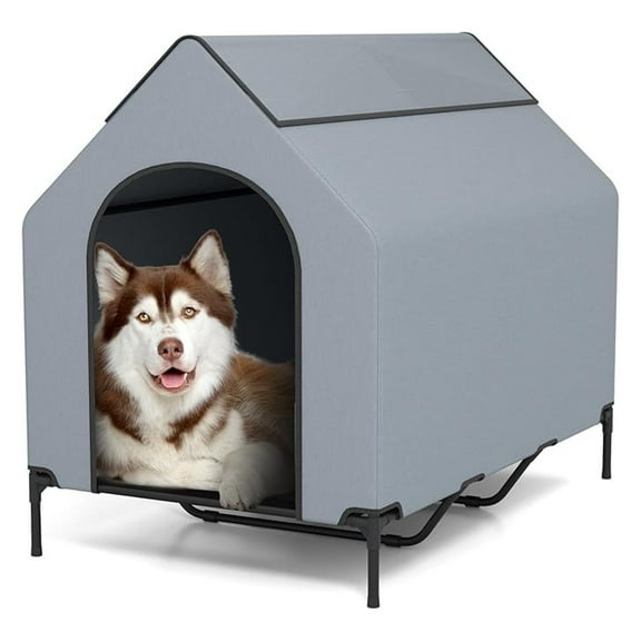 HHBEAUTY 52 inch Dog House Outdoor Extra Large, Elevated Dog Bed with Weatherproof Canopy, 2 Top Windows, Breathable Mesh Fabric Bed, Dog Tents Shelter Kennel, 52" L x 33" W x 45" H