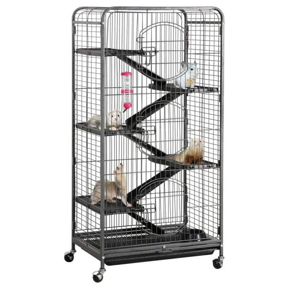 HHBEAUTY 52-inch Ferret Cage 6 Level Metal Rat Cage with 3 Front Doors/Feeder/Wheels Small Animal Cage for Ferret/Chinchilla/Bunny/Rabbit/Squirrel, Black