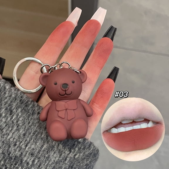 HHBEAUTY 6 Colors Velvet Matte Liquid Lipstick, Cute Rabbit Lip Glaze 2 in 1 Key Chain Lip Gloss Lip Stain, Waterproof Non-Stick Cup Long Lasting Lip Clay Cute Lip Makeup for Women