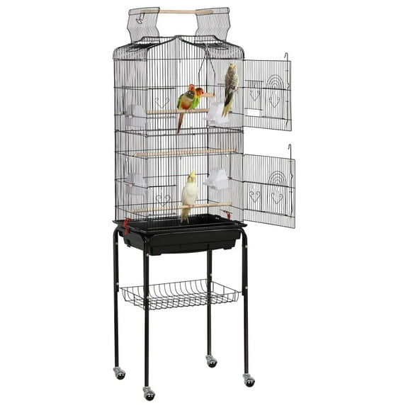 HHBEAUTY 64-inch Play Open Top Medium Small Bird Cage with Detachable Rolling Stand for Parrot Lovebirds Finches Canaries Parakeets Cockatiels Budgie Parrotlet Conures