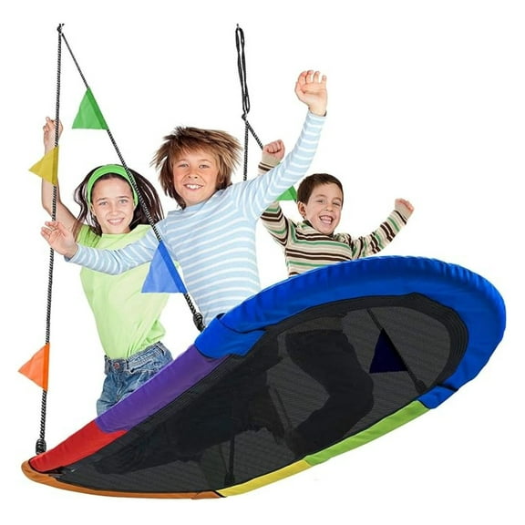 HHBEAUTY 66" Saucer Swing for Kids - 700lbs Big Oval Platform - Tree Glider Therapy for Kids - Adjustable Ropes & Durable Seat - Trampoline Net for Indoor/Outdoor, Accessory Included