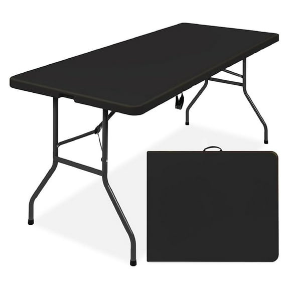 Qtypgm 6ft Plastic Folding Table, Indoor Outdoor Heavy Duty Portable w/Handle, Lock for Picnic, Party, Camping - Black
