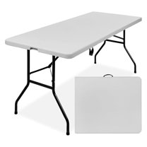 Qtypgm 6ft Plastic Folding Table, Indoor Outdoor Heavy Duty Portable w/Handle, Lock for Picnic, Party, Camping - Light Gray