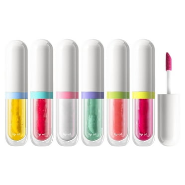 HHBEAUTY 6pcs Colorful Fruit Flavored Lip Oil, Plumping Lip Oil, Hydrating Lip Glow Oil Fruit Extract Lip Gloss Moisturizing Lip Balm and Tinting for Dry Lips