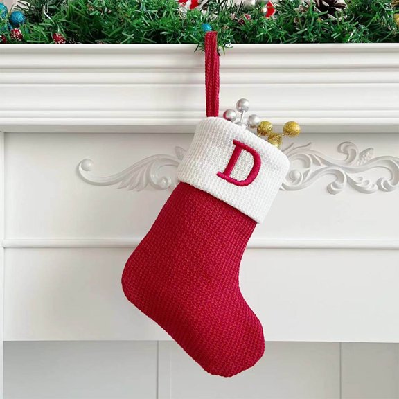 HHBEAUTY 7 inch Monogram Stocking Mini Cute Knit Embroidered Monogram Christmas Stocking Personalized Initial Christmas Stocking Family Holiday Xmas Party Decor Christmas Decorations