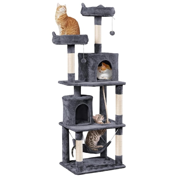 HHBEAUTY 70.5in Cat Tower, Multi Level Cat Tree Kitten Condo with 2 Condos & 2 Plush Perches & Scratching Post & Dangling Ball for Medium/Large Cats Dark Gray