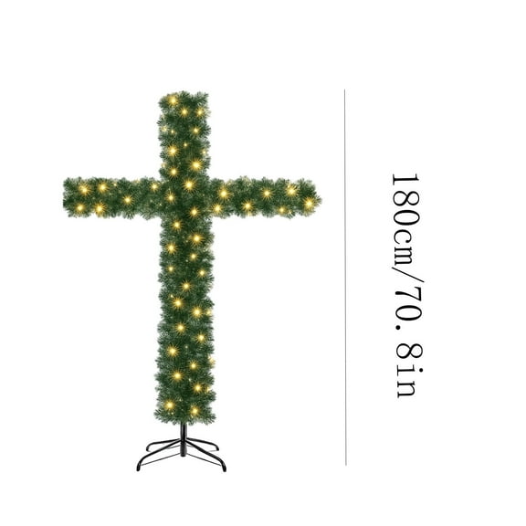 HHBEAUTY 71 Inch Christmas Cross Tree with Lights, Foldable Christmas Tree, Christmas Christian Decorations Indoor Jesus Christ Catholic Cross Decor He is Risen for Home Decor