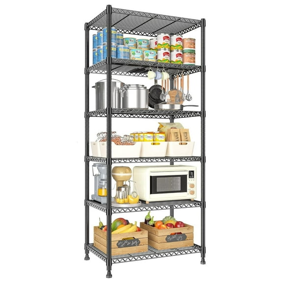 Qtypgm 72’’H Wire Shelving, 6 Tier Metal Shelving Units and Storage Shelves, Adjustable Garage Shelving for Storage Heavy Duty Shelving for Pantry Shelf Kitchen Garage, 24’’W X18’’D X72’’H