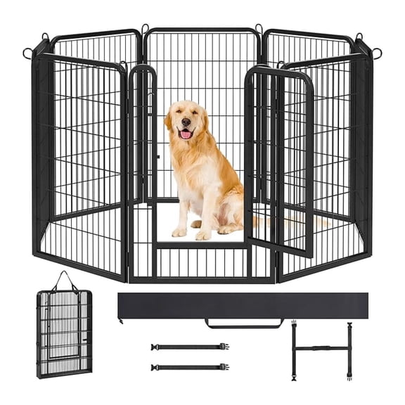 Qtypgm 8 Panels Dog Playpen for Small/Medium/Large Dogs, 40" Dog Fence with Easy-Carry Straps&Stakes Storage Bag for RV Camping