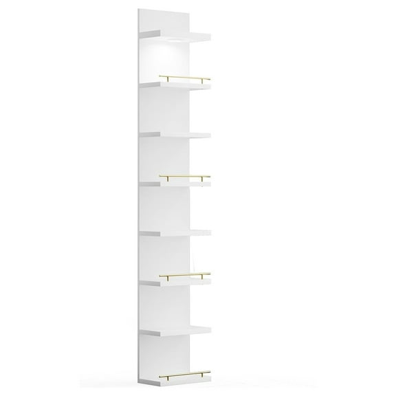 HHBEAUTY 8 Tier Wall Shelf Unit, White Lack Shelf, Vanity Floating Shelves with LED Light, Display Floating Shelves for Bedroom, Living Room, Office