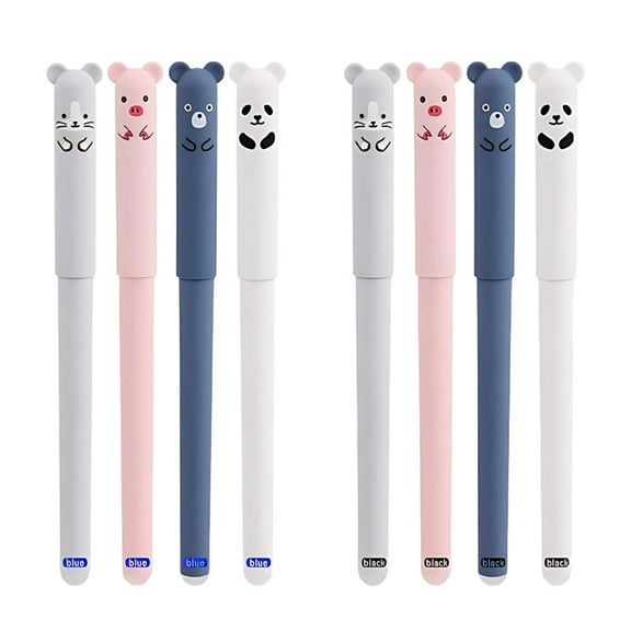 HHBEAUTY 8Pcs Erasable Gel Pens, Cute Cartoon Eraser Pen Set with Eraser without Sheet to Consume, 0.5 mm Tip, Supplies for Work, Office, Study