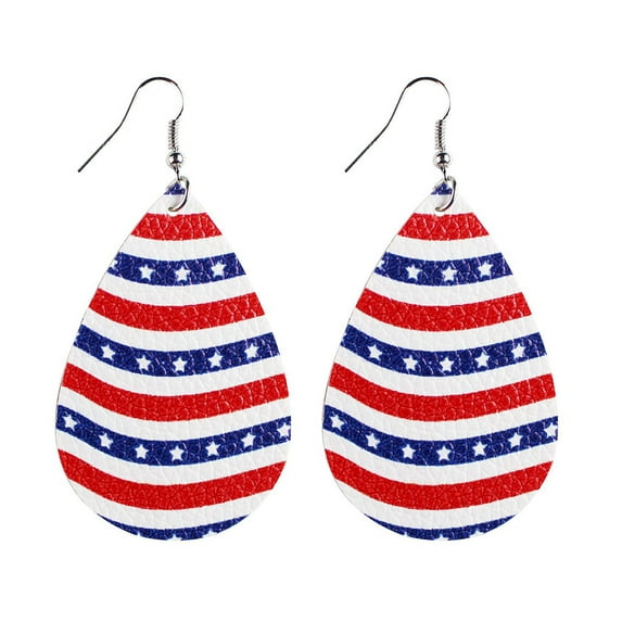 HHBEAUTY American Flag Earrings for Women 4th of July Patriotic Earrings Cute Teardrop Faux Leather Dangle Earrings
