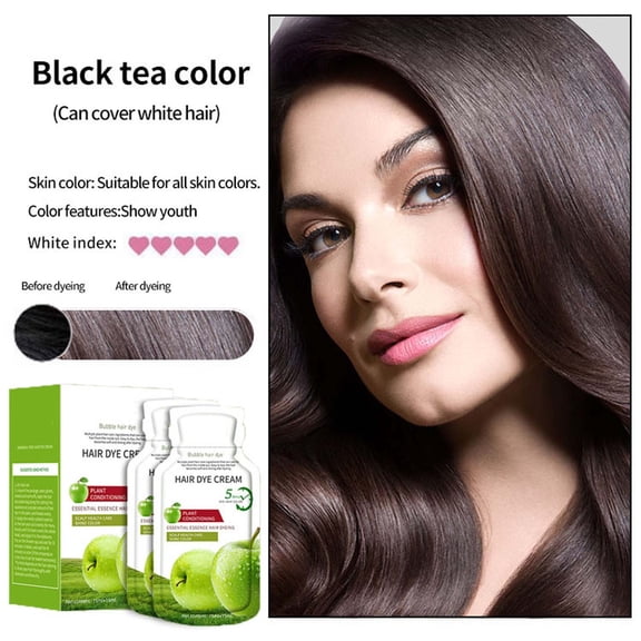 HHBEAUTY Apple Hair Dye Cream, Instant Hair Dye, Tropical Apple Extracts, Provides 100% Gray Coverage, Long-Lasting Natural Hair Color for Men & Women, Black Tea