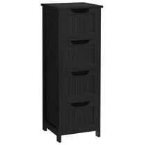 HHBEAUTY Bathroom Floor Cabinet, Wooden Side Storage Organizer, 4 Drawers Free-Standing Cabinet for Bathroom/Hallway/Living Room, Black