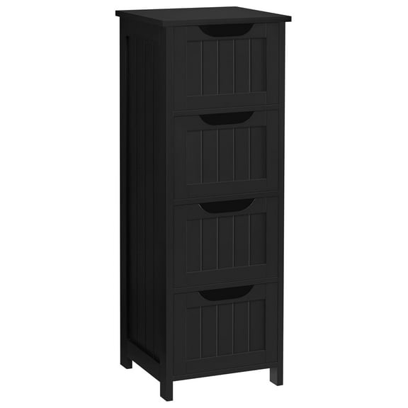 HHBEAUTY Bathroom Floor Cabinet, Wooden Side Storage Organizer, 4 Drawers Free-Standing Cabinet for Bathroom/Hallway/Living Room, Black